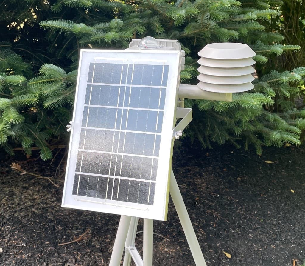 Omnisond Station 001 with solar panel and radiation shield at the Massachusetts test site